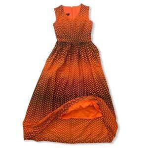 African Ankara Print Maxi Dress Orange and Blue